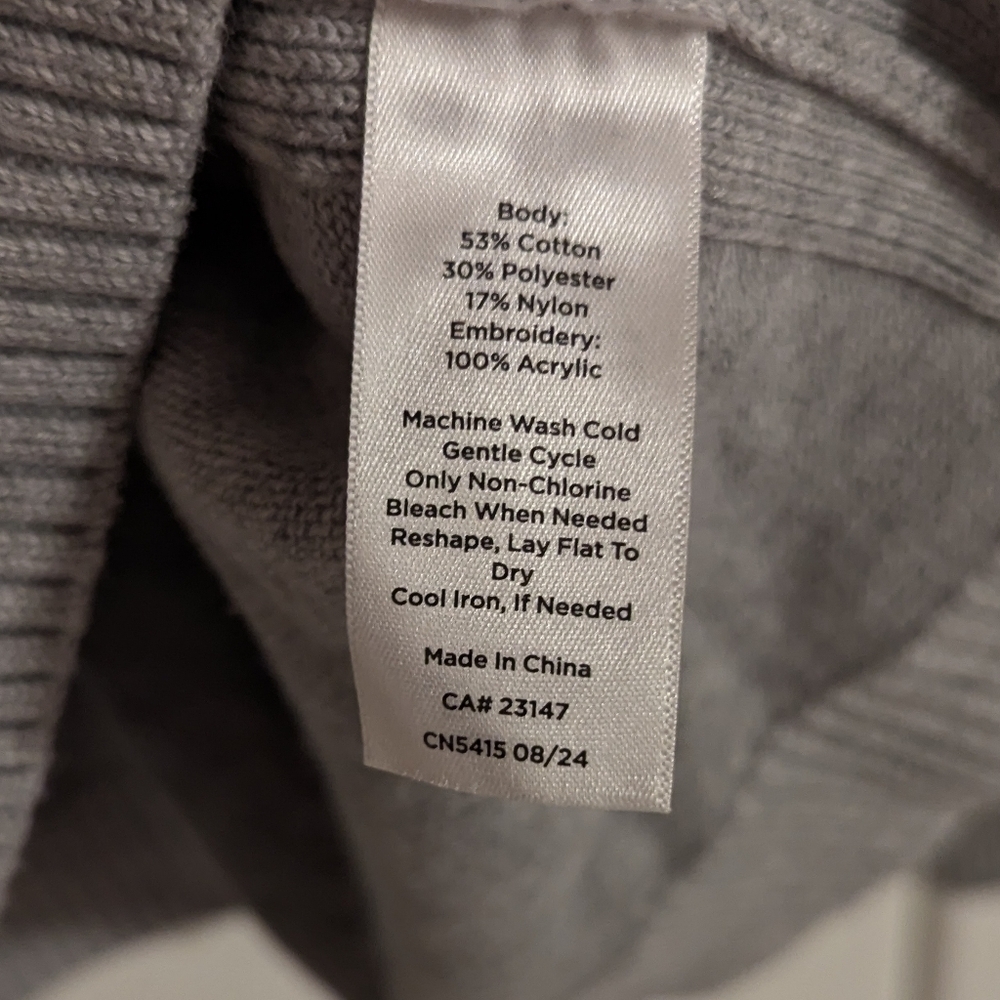 Talbots Je T'aime Heart Mockneck Grey Sweater with Gold Button Detail sz Mp - Picture 5 of 6